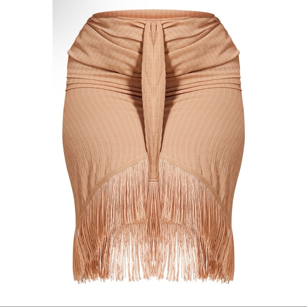 PLUS STONE TEXTURED LINEN TASSEL DRAPE MIDI SKIRT